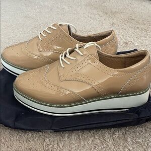 Chic Tan Patent Leather Platform Loafers